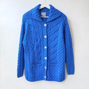 Celtic Clothing Irish Wool Aran Knit Cardigan Blue Men’s Size XL P24